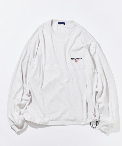 NAUTICA / 旗幟刺繡抽繩下擺長袖口袋T恤