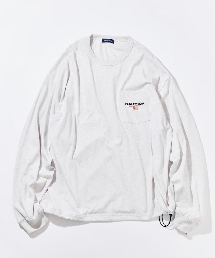 NAUTICA / 旗幟刺繡抽繩下擺長袖口袋T恤