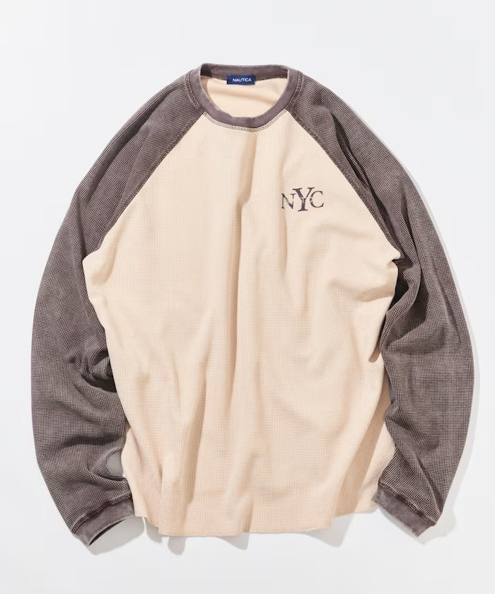NAUTICA / NYC印花刺繡 拉克蘭袖 華夫格 長袖T恤