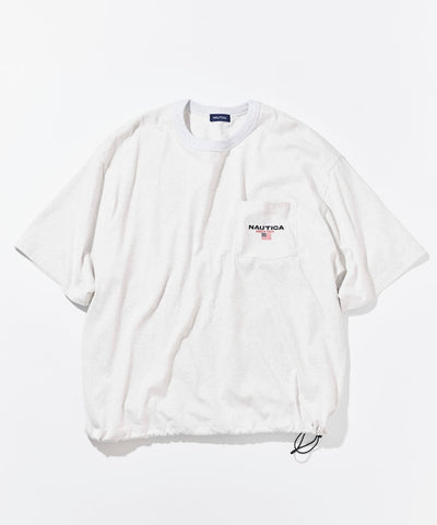 NAUTICA JP / 寬鬆剪裁 國旗刺繡 下擺抽繩 口袋T恤