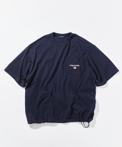NAUTICA JP / 寬鬆剪裁 國旗刺繡 下擺抽繩 口袋T恤