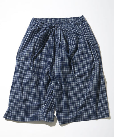 CAHLUMN Indigo Madras Check Cropped Easy Pant / 靛藍染格紋九分寬版長褲