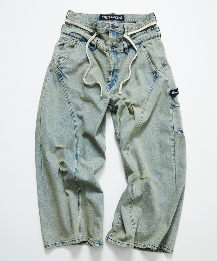 NAUTICA Double Waist Distressed Baggy Curve Denim / 牛仔褲