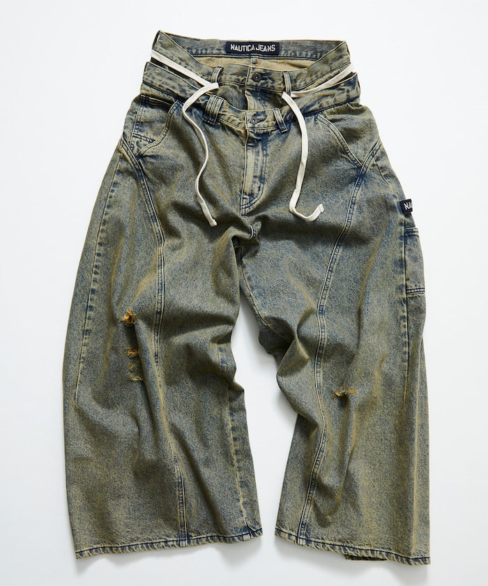 NAUTICA Double Waist Distressed Baggy Curve Denim / 牛仔褲
