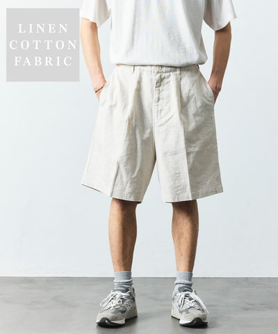 FREAK’S STORE LINEN COTTON EASY SHORT PANTS / 亞麻棉質雙褶鬆緊短褲