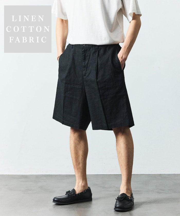 FREAK’S STORE LINEN COTTON EASY SHORT PANTS / 亞麻棉質雙褶鬆緊短褲