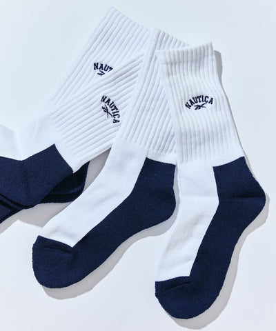 NAUTICA X REEBOK / 三入刺繡運動中筒襪組