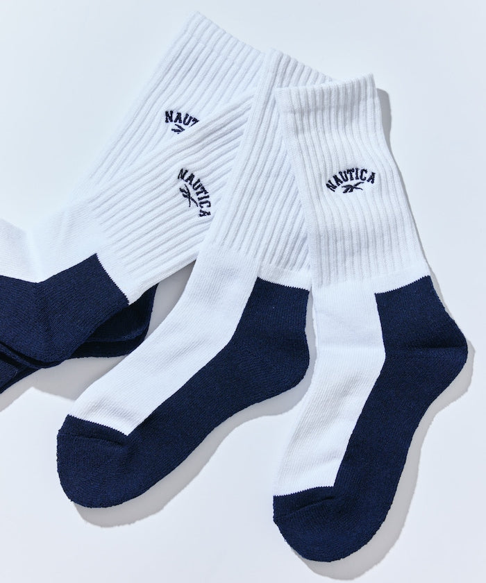 NAUTICA X REEBOK / 三入刺繡運動中筒襪組