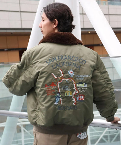BEN DAVIS / 刺繡飛行外套（可拆式毛絨領）