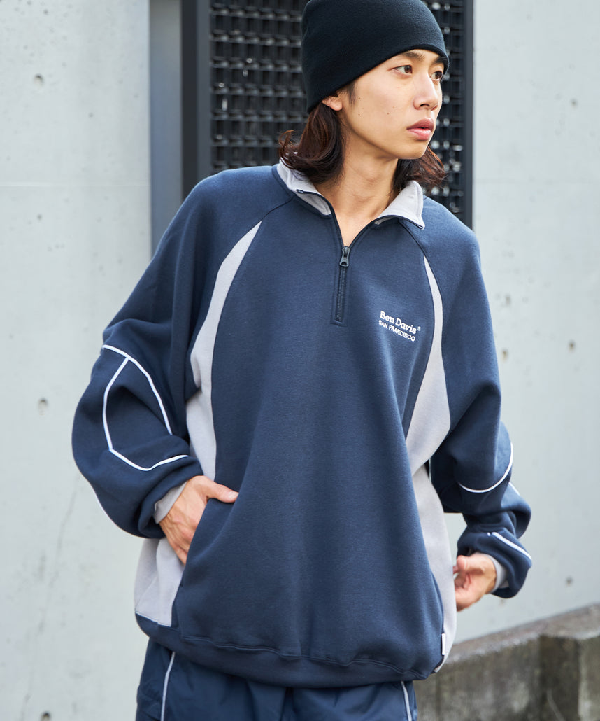 現貨供應，灰藍M，BEN DAVIS PIPING HALF ZIP SWEAT / Y2K立領衫