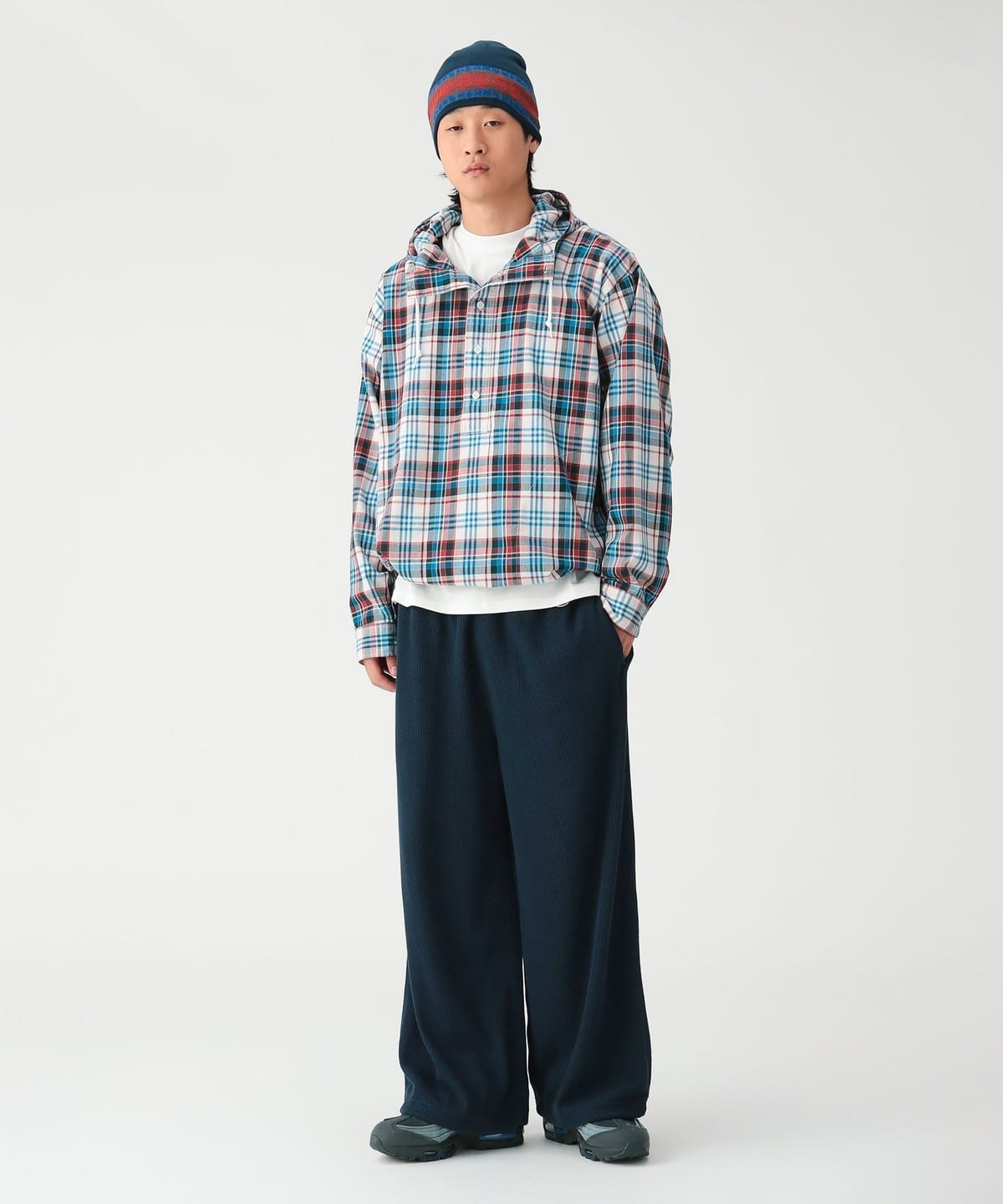 BEAMS / 反光格紋連帽襯衫