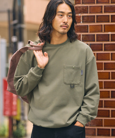 THE CRAFT CREW PRODUCTS / 四向彈性機能 圓領口袋長T恤（抽繩下擺）