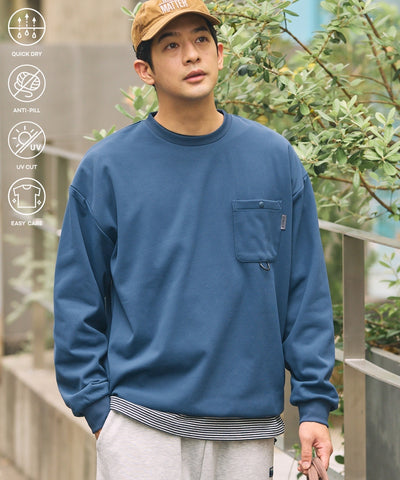 THE CRAFT CREW PRODUCTS / 四向彈性機能 圓領口袋長T恤（抽繩下擺）