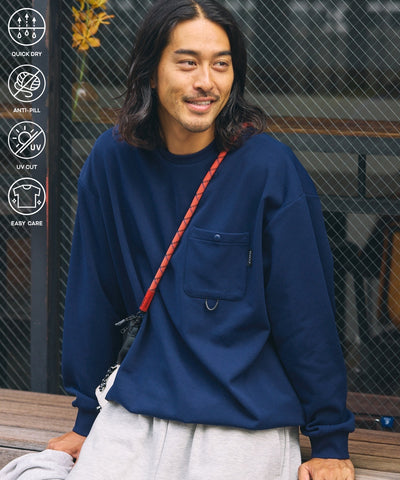 THE CRAFT CREW PRODUCTS / 四向彈性機能 圓領口袋長T恤（抽繩下擺）