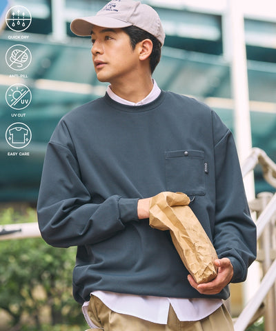 THE CRAFT CREW PRODUCTS / 四向彈性機能 圓領口袋長T恤（抽繩下擺）