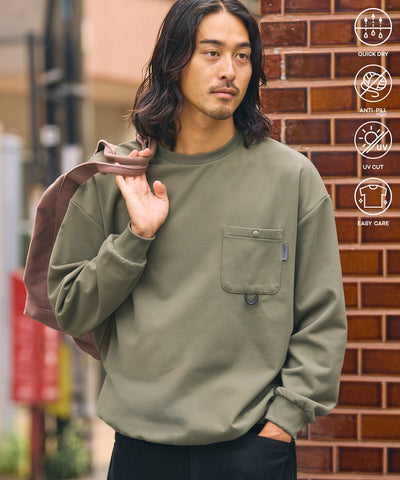 THE CRAFT CREW PRODUCTS / 四向彈性機能 圓領口袋長T恤（抽繩下擺）