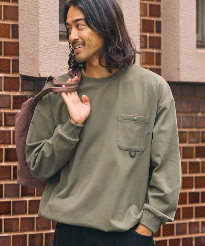 THE CRAFT CREW PRODUCTS / 四向彈性機能 圓領口袋長T恤（抽繩下擺）
