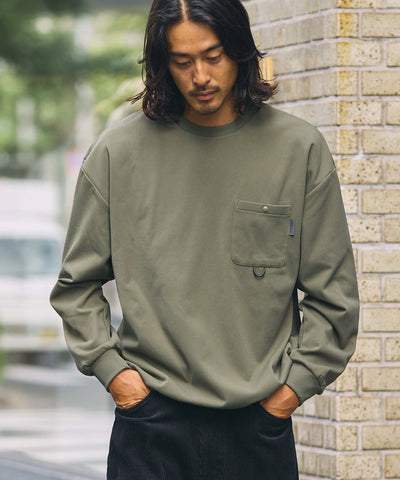 THE CRAFT CREW PRODUCTS / 四向彈性機能 圓領口袋長T恤（抽繩下擺）