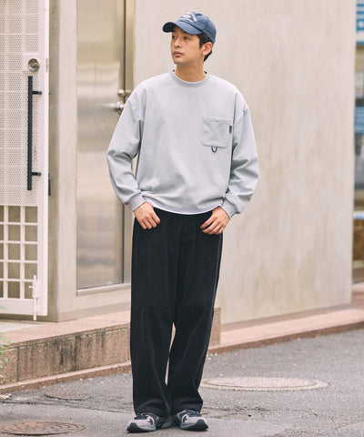 THE CRAFT CREW PRODUCTS / 四向彈性機能 圓領口袋長T恤（抽繩下擺）