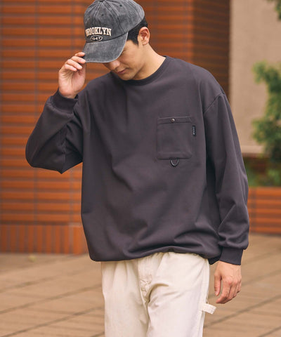 THE CRAFT CREW PRODUCTS / 四向彈性機能 圓領口袋長T恤（抽繩下擺）