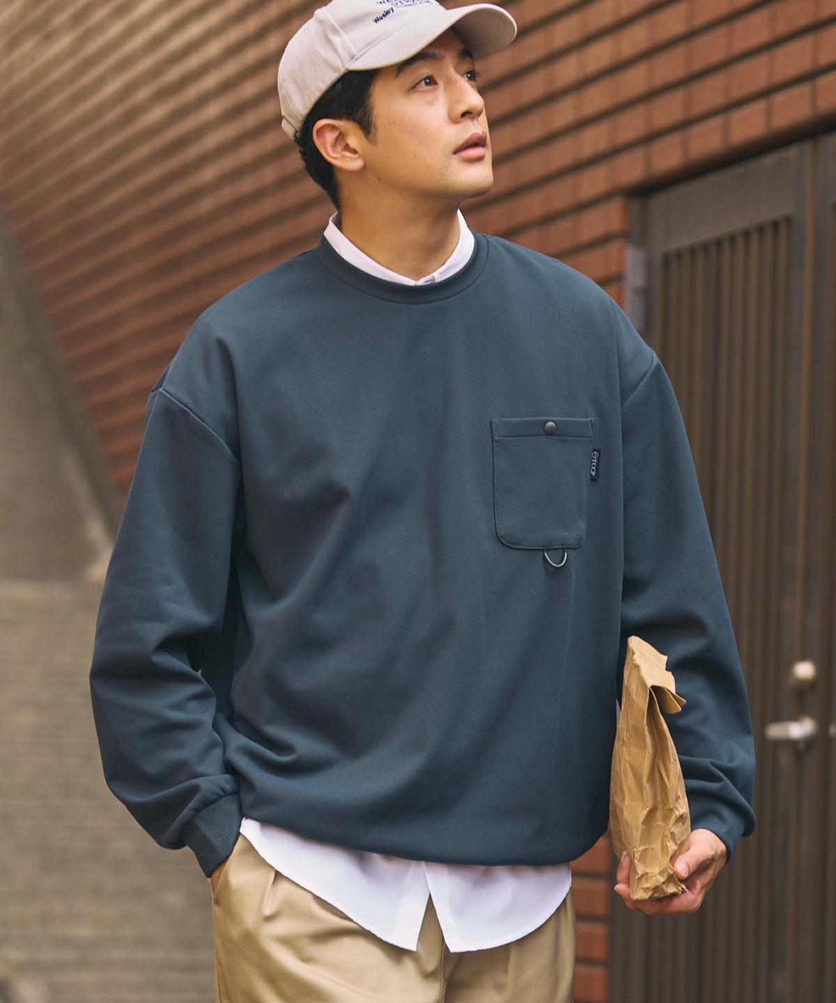 THE CRAFT CREW PRODUCTS / 四向彈性機能 圓領口袋長T恤（抽繩下擺）