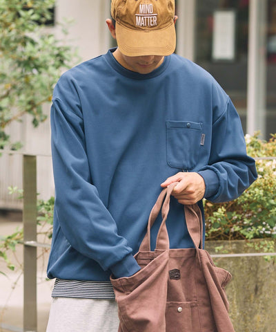 THE CRAFT CREW PRODUCTS / 四向彈性機能 圓領口袋長T恤（抽繩下擺）