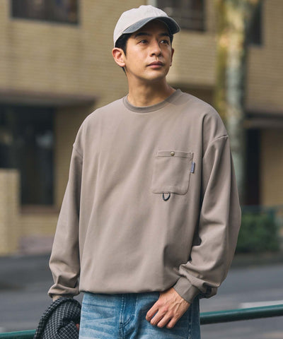 THE CRAFT CREW PRODUCTS / 四向彈性機能 圓領口袋長T恤（抽繩下擺）