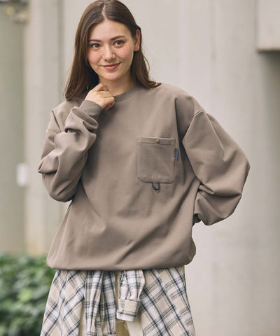 THE CRAFT CREW PRODUCTS / 四向彈性機能 圓領口袋長T恤（抽繩下擺）