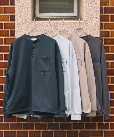 THE CRAFT CREW PRODUCTS / 四向彈性機能 亨利領 口袋長T恤（抽繩下擺）