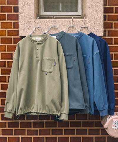 THE CRAFT CREW PRODUCTS / 四向彈性機能 亨利領 口袋長T恤（抽繩下擺）