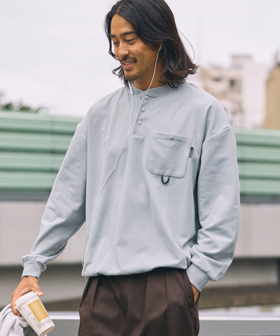 THE CRAFT CREW PRODUCTS / 四向彈性機能 亨利領 口袋長T恤（抽繩下擺）