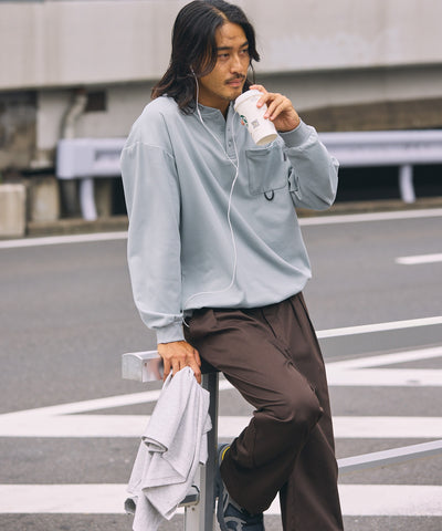 THE CRAFT CREW PRODUCTS / 四向彈性機能 亨利領 口袋長T恤（抽繩下擺）