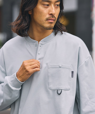 THE CRAFT CREW PRODUCTS / 四向彈性機能 亨利領 口袋長T恤（抽繩下擺）