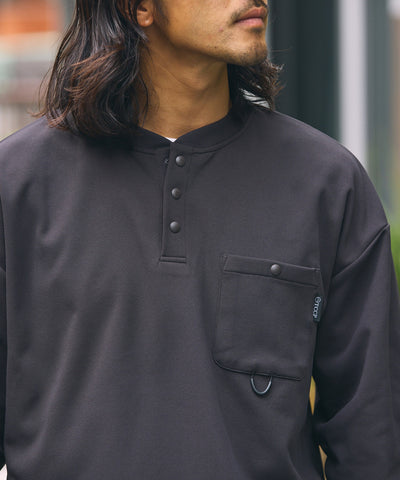 THE CRAFT CREW PRODUCTS / 四向彈性機能 亨利領 口袋長T恤（抽繩下擺）