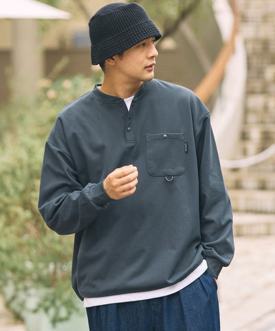 THE CRAFT CREW PRODUCTS / 四向彈性機能 亨利領 口袋長T恤（抽繩下擺）