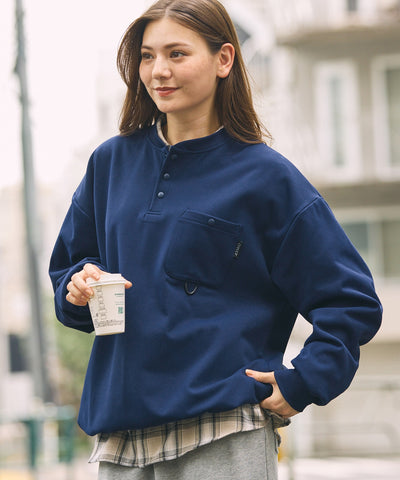 THE CRAFT CREW PRODUCTS / 四向彈性機能 亨利領 口袋長T恤（抽繩下擺）