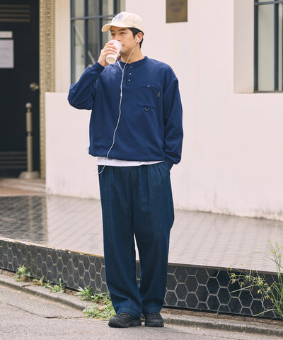 THE CRAFT CREW PRODUCTS / 四向彈性機能 亨利領 口袋長T恤（抽繩下擺）
