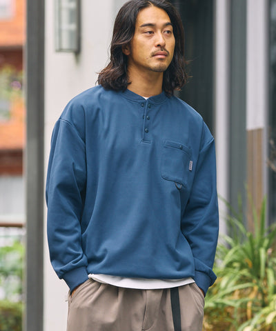 THE CRAFT CREW PRODUCTS / 四向彈性機能 亨利領 口袋長T恤（抽繩下擺）