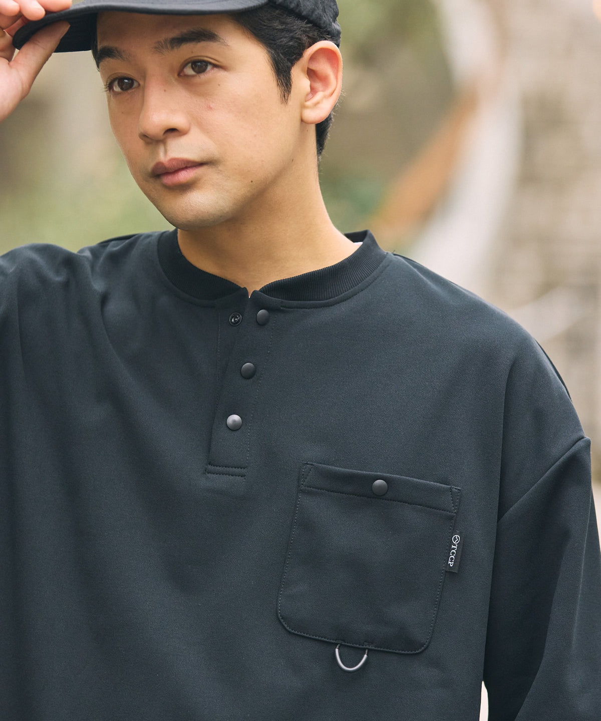 THE CRAFT CREW PRODUCTS / 四向彈性機能 亨利領 口袋長T恤（抽繩下擺）