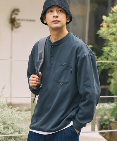 THE CRAFT CREW PRODUCTS / 四向彈性機能 亨利領 口袋長T恤（抽繩下擺）