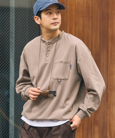 THE CRAFT CREW PRODUCTS / 四向彈性機能 亨利領 口袋長T恤（抽繩下擺）