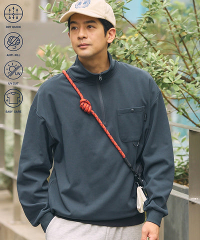 THE CRAFT CREW PRODUCTS / 四向彈性機能 半拉鍊長袖T恤（抽繩下擺）
