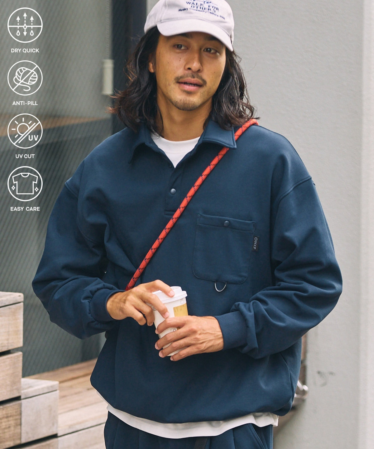 THE CRAFT CREW PRODUCTS / 四向彈性機能 長袖POLO衫（抽繩下擺）