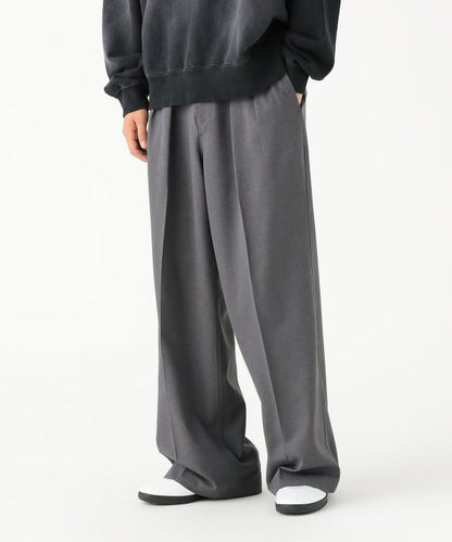 BEAMS / 雙褶立體寬直筒可調褲腳長褲