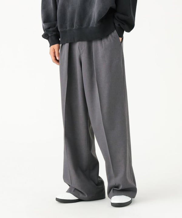 BEAMS / 雙褶立體寬直筒可調褲腳長褲