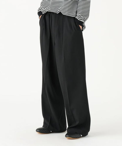 BEAMS / 雙褶立體寬直筒可調褲腳長褲