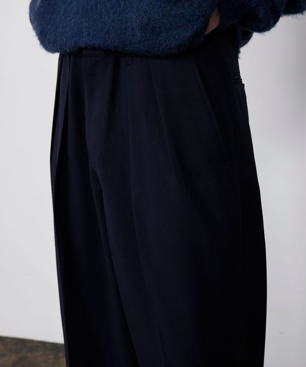 BEAMS / 雙褶立體寬直筒可調褲腳長褲