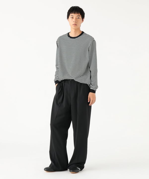 BEAMS / 雙褶立體寬直筒可調褲腳長褲