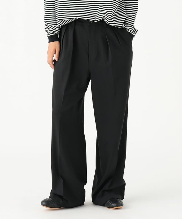 BEAMS / 雙褶立體寬直筒可調褲腳長褲