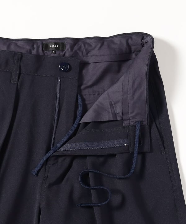 BEAMS / 雙褶立體寬直筒可調褲腳長褲
